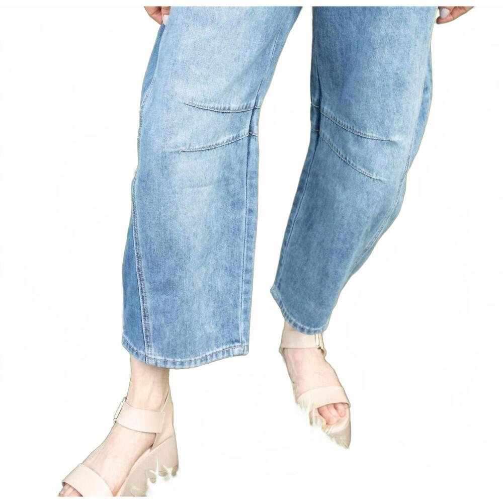NEW LOV MOR wide leg barrel denim jeans in medium blue